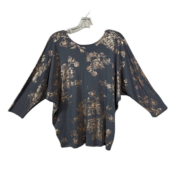 Kim & Cami, Chic Floral Patterned Top, Large, Gray & Gold π - Picture 7 of 8